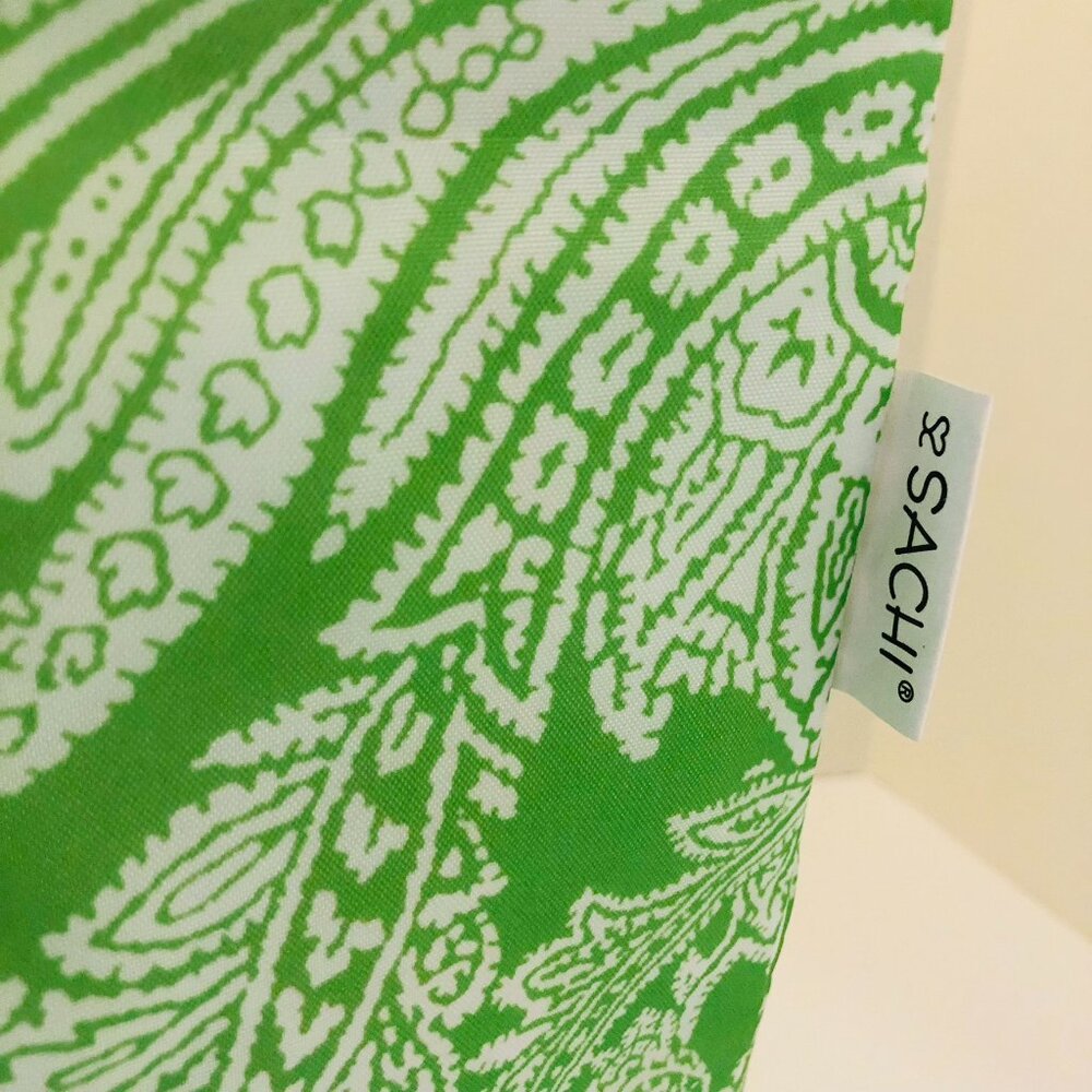 NWOT SACHI Insulated Foldable Market Tote Bag with Pouch Zip Green Paisley - Picture 6 of 16